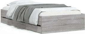vidaXL szürke sonoma színű szerelt fa ágykeret fiókokkal 90 x 200 cm