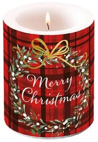 Karácsonyi átvilágítós gyertya Christmas Plaid Red 12x10 cm