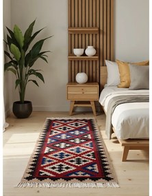 Piros kétoldalas kézi szövésű gyapjú futószőnyeg 60x190 cm Kamal Rami – Nouristan