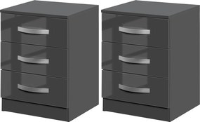 HOMCOM Modern Éjjeli Székasztal, 2 db-os szett 3 Fiókkal a Hálószobába és a Nappaliba, MDF-ből, 40x36x56cm, Szürke | Aosom