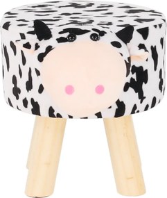 Puff kistehén alakban, Velvet anyag fehér/fekete/natúr, MOLLY