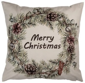 Karácsonyi párnahuzat 45x45 cm Merry Christmas koszorúval