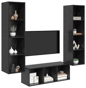 TV Szekrény Szett Falra szerelhető 3 pcs Musta tammi Faanyag