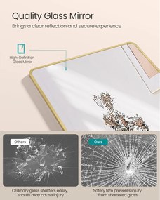 Álló tükör alumínium kerettel, edzett üvegből, világos arany színben