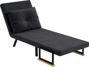 HOMCOM 1-Akos Sofabed Hajtható, Bársonyos Kárpitozással, 5-Szintű Állítható Támlával és Párnával Irodához, Hálószobához, Nappalihoz 63x73x81 cm Fekete