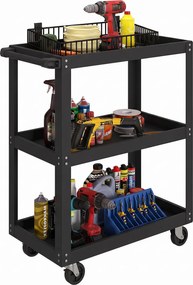 HOMCOM 3 szintes szerszámos kocsi oldalfogantyúval és zárható kerekekkel, műhelykocsi garázsba/raktárba/DIY szerszámokhoz, 120 kg teherbírás, 70,5 x 3