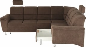 Kinyitható ülőgarnitúra, barna szövet, jobbos, SANTIAGO