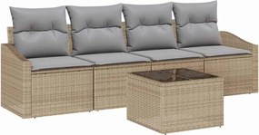 vidaXL Kanapé Szett párnával 5 pcs Beige és Világosszürke polirattan