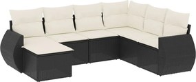 vidaXL 7 részes fekete polyrattan kerti ülőgarnitúra párnával
