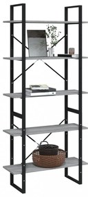5 szintes szürke sonoma szerelt fa könyvszekrény 80x30x175 cm