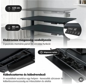Elektromos íróasztal magasságállítással ergonomikus antracit,1200x600 mm: ARIA