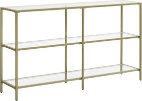 Konzolasztal polcokkal edzett üveglappal, arany 130x30x73cm