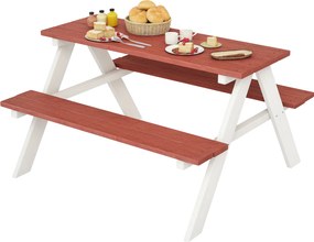 Outsunny Gyermek Fa Piknik Asztal Készlet 2 Padra 3-8 Éves Gyerekeknek Kert, Terasz 89x79x50 cm Barna | Aosom