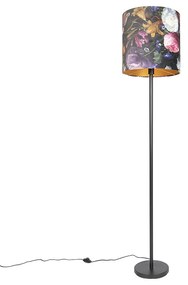 Romantikus állólámpa fekete virágmintás búrával 40 cm - Simplo