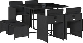 vidaXL 9 részes fekete polyrattan kerti étkezőgarnitúra párnákkal