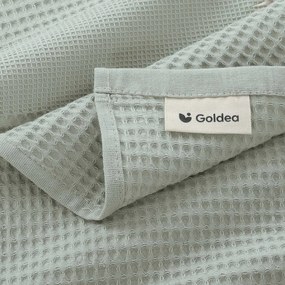 Goldea karácsonyi hímzett waffle konyharuha - gömbök az ágon zsálya háttéren 50 x 70 cm