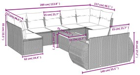 10 részes szürke polyrattan kerti ülőgarnitúra párnákkal