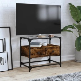 füstös tölgy szerelt fa TV-szekrény üveglappal 60 x 35 x 51 cm