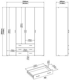 Fehér ruhásszekrény 154x200 cm Space – Tvilum