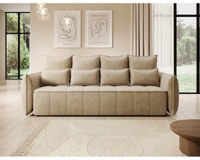 Világosbarna bársony kinyitható-tárolóhelyes kanapé 242 cm Weltton – ELTAP