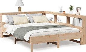 vidaXL tömör fenyőfa könyvespolcos ágy matrac nélkül 150 x 200 cm