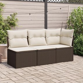 3 személyes barna polyrattan kerti kanapé párnával