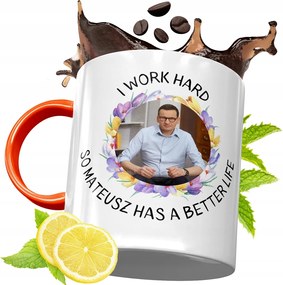 Narancssárga Bögre Mateusz Morawiecki Ajándék fényképes nyomtatással