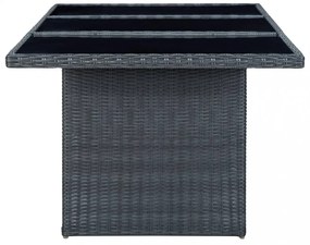 sötétszürke polyrattan és edzett üveg dohányzóasztal