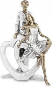 Szerelmes Pár Figura Szívvel 25cm Fehér Ezüst Arany Szív