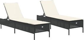vidaXL 2 db fekete polyrattan napozóágy párnával
