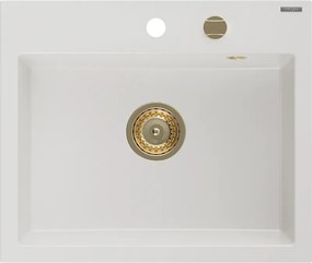 Mexen Oscar gránit mosogató 1-medencés 580 x 490 mm, fehér, arany szifon - 6519581000-20-G