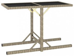 bézs üveg és polyrattan kerti asztal 110 x 53 x 72 cm