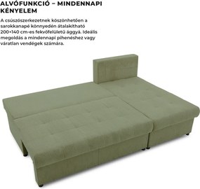Venezia sarokkanapé, kordbársony, univerzális oldal, bonell töltet, zöld
