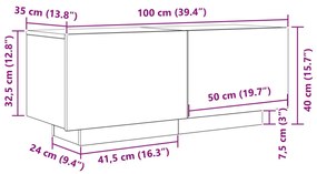 TV Szekrény Fekete Tölgy 100x35x40 cm Műanyag Fa