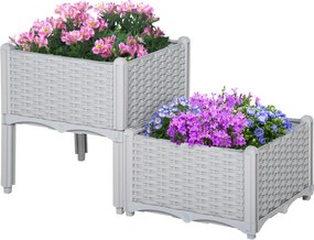 Outsunny 2 darabos kerti négyzet alakú virágtartó készlet rattan hatású, 40x40x26/44 cm, Szürke | Aosom