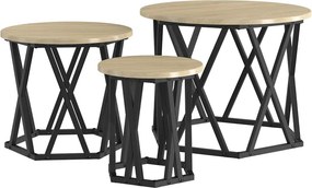 vidaXL Fészek oldalsó asztal 3 pcs Sonoma tölgy Műszaki fa és acél