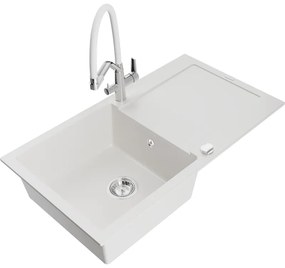 Mexen Leo, 1 kamrás gránit mosogató 900x500x190 mm és Duo mosogató csaptelep, fehér, 6501-20-671701-02