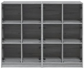 szürke sonoma szerelt fa könyvespolc ajtókkal 136x37x109 cm