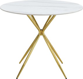 Étkezőasztal, fehér márvány/gold arany króm, átmérő 90 cm, MEKNER