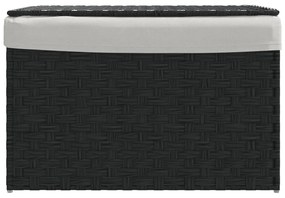 fekete polyrattan szennyeskosár fedéllel 55,5 x 35 x 34 cm