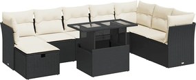vidaXL 9 részes fekete polyrattan kerti ülőgarnitúra párnákkal