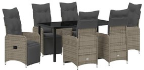 vidaXL Kert étkező szett párnával 7 pcs Szürke polirattan