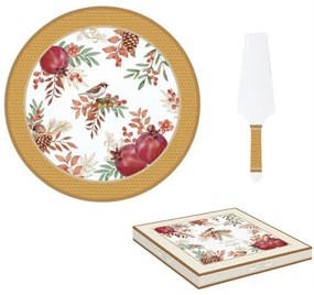 Porcelán tortatál lapáttal 32cm, dobozban, Autumn Symphony