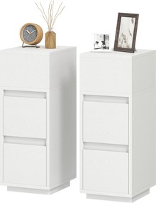 HOMCOM 2 db vékony, magas éjjeliszekrény 2 fiókkal és nyitott polccal — helytakarékos modern éjjeliszekrény háló- és nappaliba, 25 x 30 x 65 cm, fehér