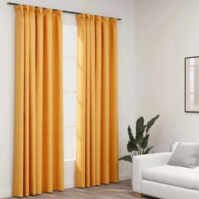 vidaXL 2 db sárga vászonhatású sötétítőfüggöny kampókkal 140 x 225 cm