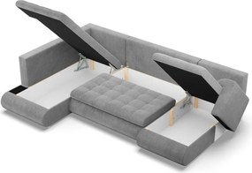Tokio U sarokkanapé, 3 ágyneműtartóval, kordbársony, baloldali, szürke