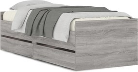 vidaXL szürke sonoma tölgy színű műfa ágykeret fiókokkal 100 x 200 cm