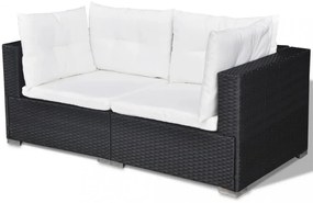vidaXL 5-részes fekete polyrattan kerti bútorszett párnákkal