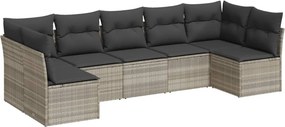 vidaXL 7 részes világosszürke polyrattan kerti ülőgarnitúra párnákkal