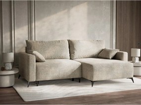 Bézs zsenília kinyitható-tárolóhelyes sarokkanapé (jobb oldali-heverő résszel) Leon – Maison de Rêve